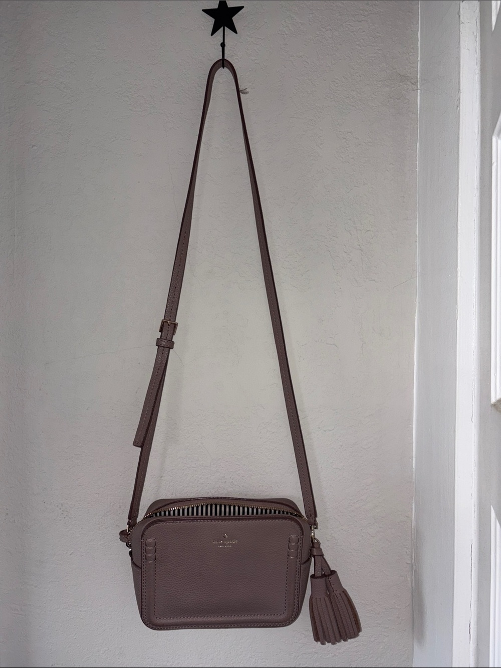 kate spade Mauve Pebbled Leather Crossbody with Tassel